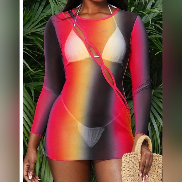 Multicolor Swim Gradient Long Sleeve Cover-Up-(#1,476) - Picture 1 of 7